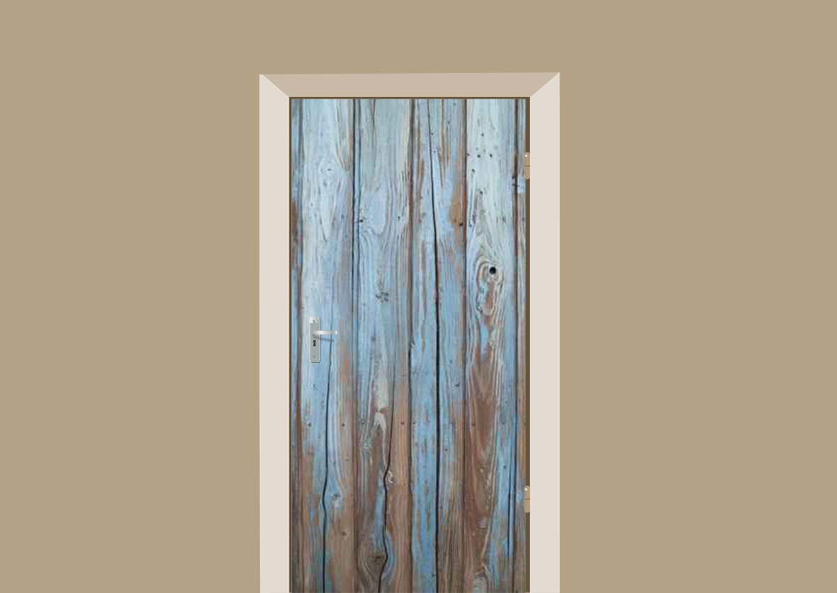 wond Doen Reinig de vloer Deursticker houten muur blauw - Deurstickers-webshop