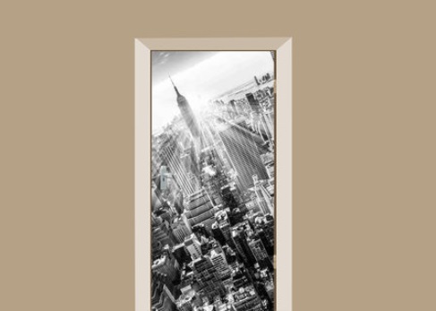 deursticker skyline new york zwart wit